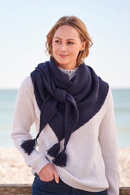 Cashmere 8 Ply Triangle Shawl Dark Navy