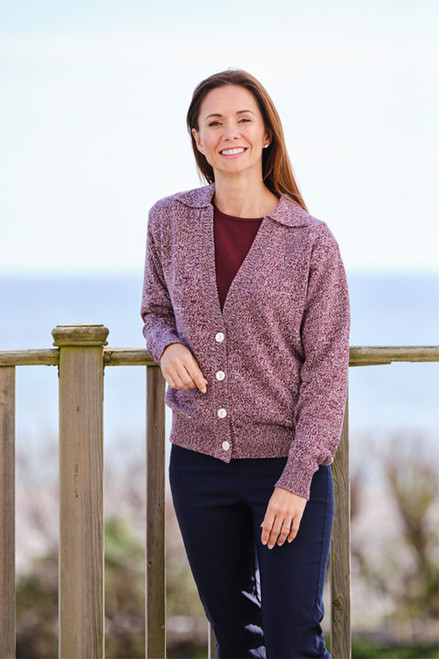 Cashmere 4 Ply Collar Cardigan Size M Port/Marble