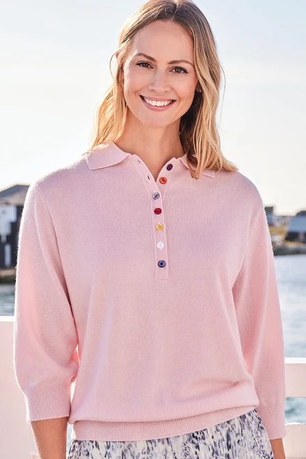 Tatiana Cashmere Button Shirt Collar in Ballet