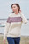 Addison 4 Ply Cashmere Intarsia Crew in Cream & Bordeaux