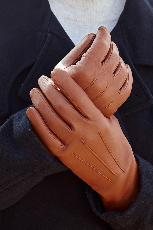 Ladies Cashmere Lined Leather Gloves in tan