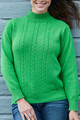 Maxine 4 Ply Cashmere Cable Turtle Neck Sweater in Basil