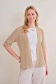 Riley Cashmere Short Sleeve Rib Cardigan in Safari