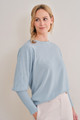 Jeannie Cashmere Pointelle Puff Sleeve Crew in Ice Blue