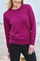 Evelyn 2 Ply Cashmere Crew Neck Sweater in Raspberry