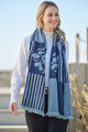 Cashmere 4 Ply Jacquard Stole Lagoon/Dark Navy