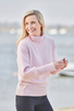 Cleo 4 Ply Cashmere Button Rib Roll Neck in Baby Pink