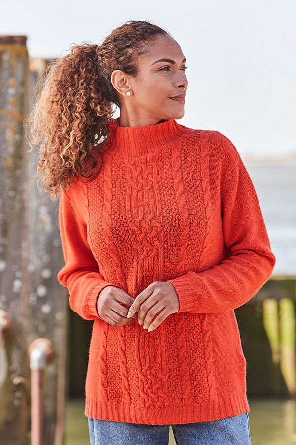 Leila 6 Ply Cashmere Cable High Neck Sweater