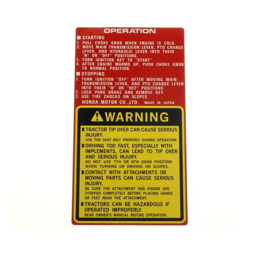 87114-769-000 - Label Warning - Honda Original Part