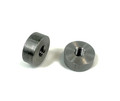 Low-profile seat pan bung for welding to thin metal seat pans, 1" diameter x .400" tall with threaded hole for mounting springs or pivots.