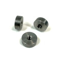 Weld-on seat pan bung made from 1-inch cold rolled steel, tapped for 3/8"-16 or 5/16"-18 thread, used for custom motorcycle seat mounts.