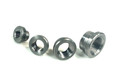 Full set of 1018 cold rolled steel weld bungs with precision flanges and step features for fabrication projects