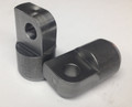 Steel Harley footpeg clevis adapters for BMX pedal conversion, with right- and left-hand threads for standard bike pedals, made in the USA.