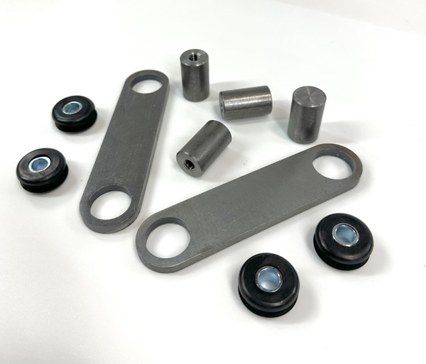 Rubber Tank Mount Kit with steel tabs, isolators, and weld-in bungs for Harley oil and gas tanks