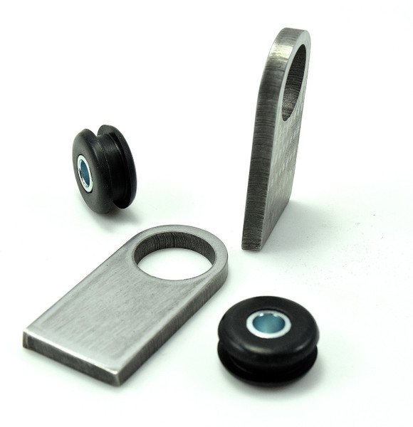 Vibration-reducing rubber tank mount kit with steel tabs and bushings