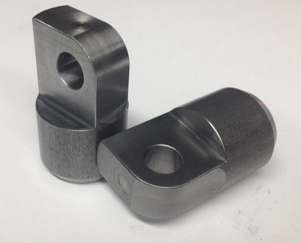 DIY Harley footpeg adapters for late-model clevis mounts, 3/8"-16 threaded ends for custom peg installation, made in the USA, sold in pairs.