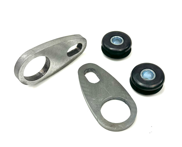 Vibration-reducing bolt-on tank mount tabs with rubber bushings