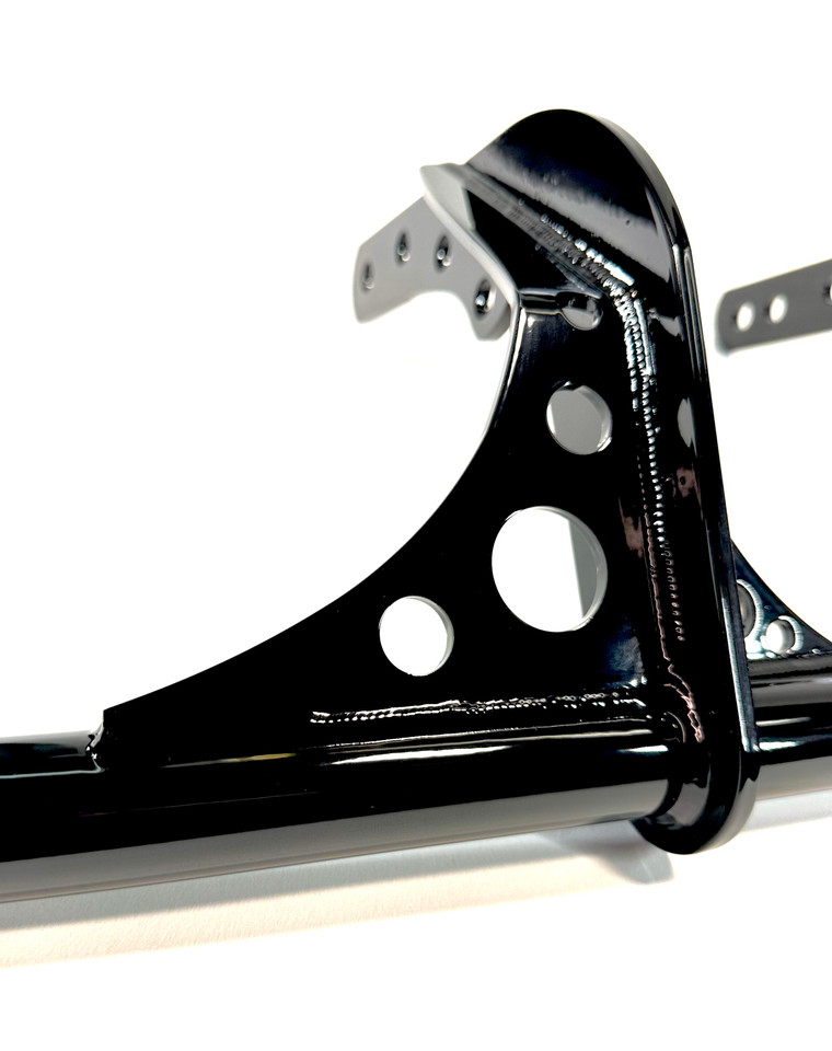 Gloss black Bung King crashbar with Delrin sliders for M8 Softail models