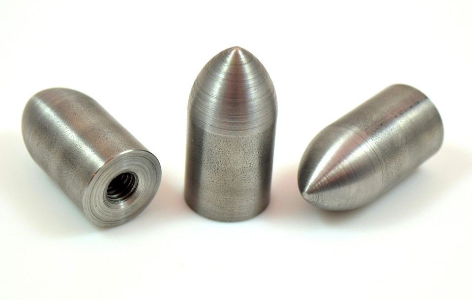 Pointed 1.5 inch weld-on bullet bung with 3/4 inch diameter, blind threaded for 5/16-18