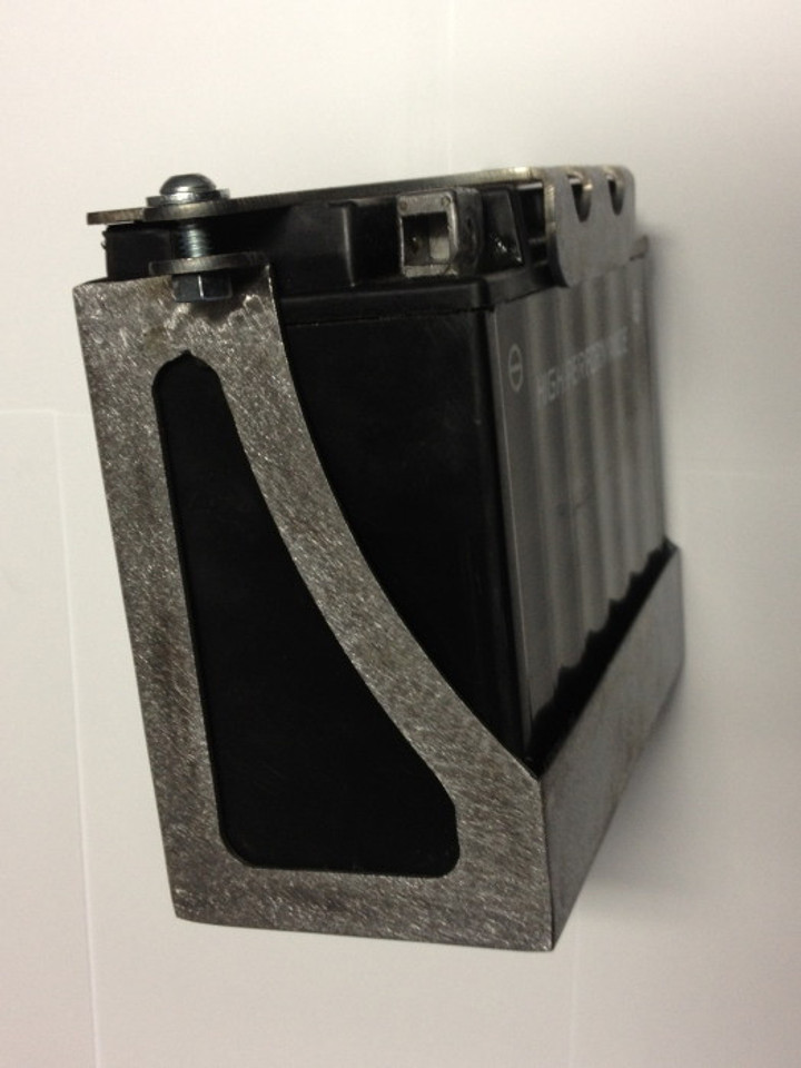 Universal mount motorcycle battery box raw steel finish