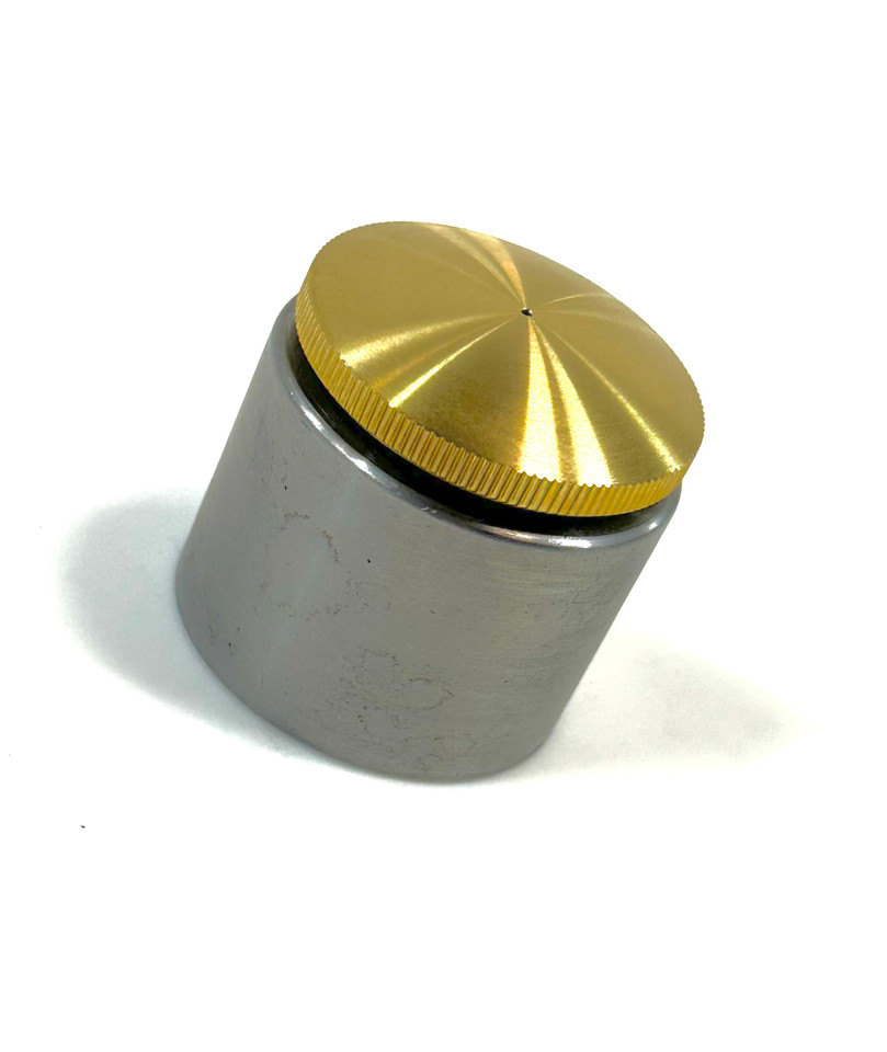 Brass fuel or oil filler cap with tall weld-in neck, available in vented or non-vented styles, fits custom tanks with 1.25"-12 thread.