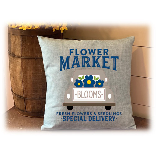 Flower Market Truck Canvas Pillow