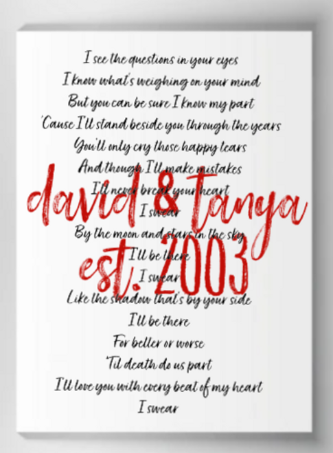 Wedding/Love Song 2 Name and Date Canvas