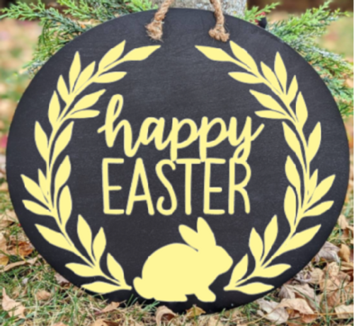 Happy Easter Wreath Bunny Round Sign