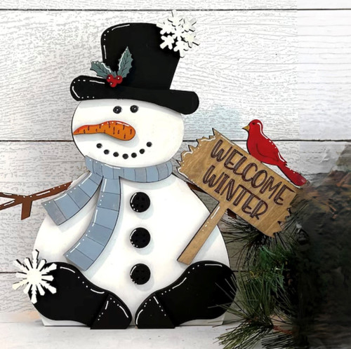 3D Snowman Winter Wood Cutout Sign