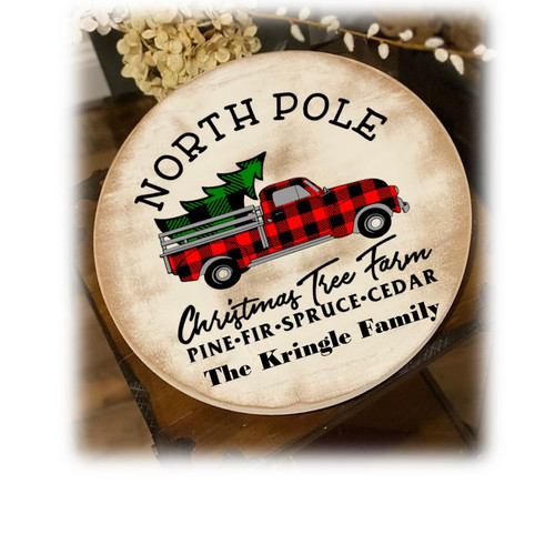 North Pole Plaid Truck Farm Round Pedestal Trays