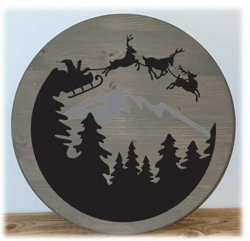 Santa and Mountains Round Tray with Handles