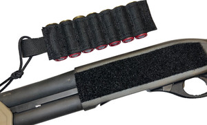 Front view of the 7 Round Shot-Loader Card, showcasing the durable elastic loops securely holding 12-gauge shells for fast reloading. Not attached to the shotgun with the provided Loop Velcro installed onto the shotgun. Front view of the 7 Round Shot-Loader Card, showcasing the durable elastic loops securely holding 12-gauge shells for fast reloading. Not attached to the shotgun with the provided Loop Velcro installed onto the shotgun.