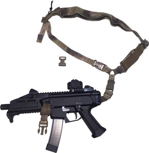 CZ Scorpion EVO3 S1 URBAN-SENTRY Hybrid Sling Kit configured into a single point sling. CZ Scorpion EVO3 S1 URBAN-SENTRY Hybrid Sling Kit configured into a single point sling.