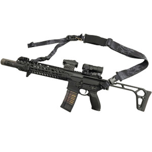 This shows the sling installed onto the MCX using the included QD adapters plugged into the rear of the receiver and front QD sockets. This shows the sling installed onto the MCX using the included QD adapters plugged into the rear of the receiver and front QD sockets.