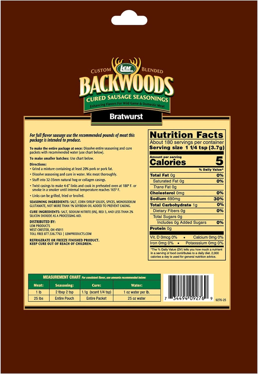 LEM Backwoods Bratwurst Sausage Seasoning