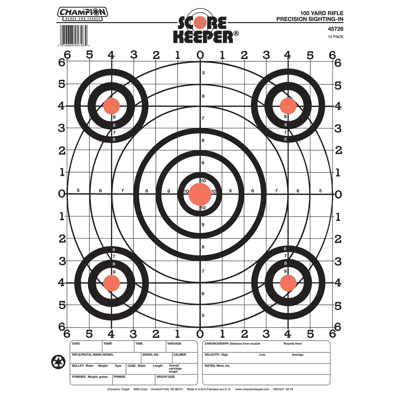 Champion Target Scorekeeper 100 Yard Sight In 8.5"x11"