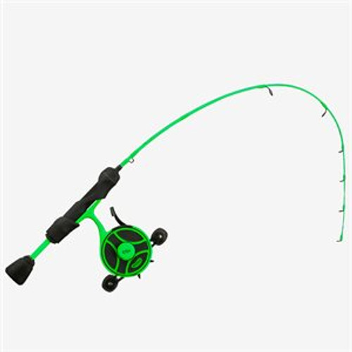 13 Fishing Radioactive Pickle Ice Combo 27" MH- FF Ghost w/ NEW Line Window + Tickle Stick - Left Hand