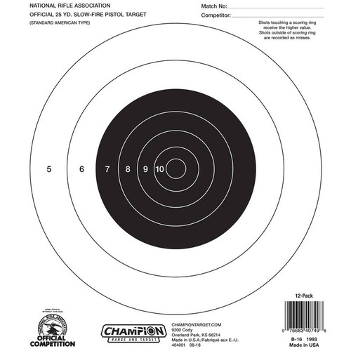 Champion Target NRA B16 25 Yard Pistol Slow Fire