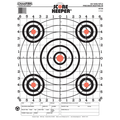 Champion Target Scorekeeper 100 Yard Sight In 8.5"x11"
