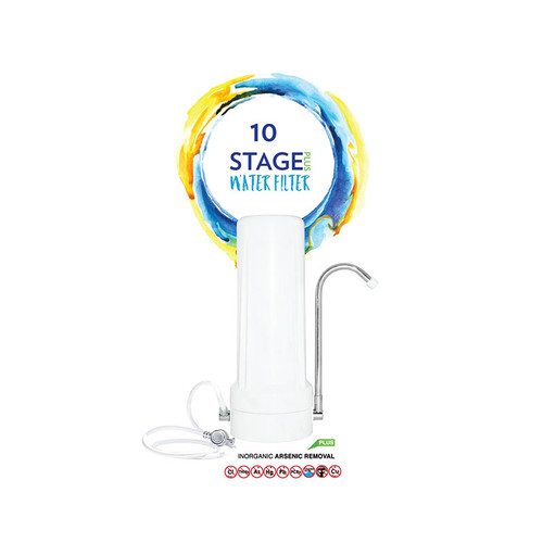 Picture of the New Wave Enviro 10 Stage Countertop Water Filter to remove chlorine, heavy metals, sulfur and more. Picture of the New Wave Enviro 10 Stage Countertop Water Filter to remove chlorine, heavy metals, sulfur and more.