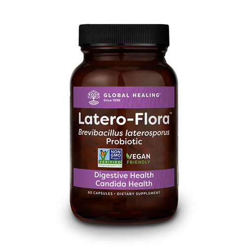 Front view of a bottle of GHC, Global Healing Center, Latero Flora soil-based probiotics.