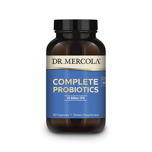 Front view of Dr. Mercola's Complete Probiotics, 90 count bottle.