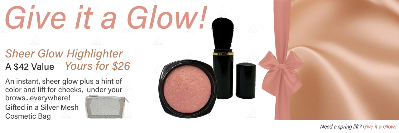 New Give it a Glow Gift Set from Marilyn Miglin Cosmetics A $42 value, yours for only $26 . Image: Products on a gift background. 