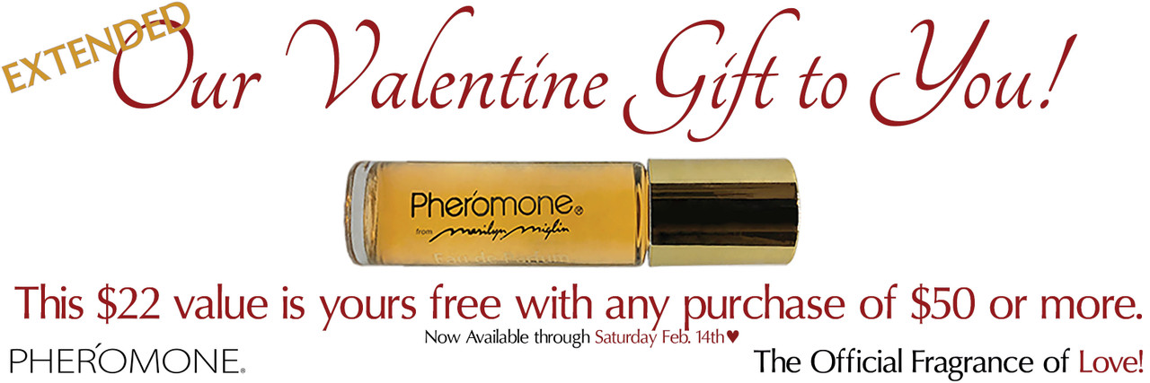 Offer for a free Pheromone Eau de Parfum rollerball as a Valentine gift from Marilyn Miglin
