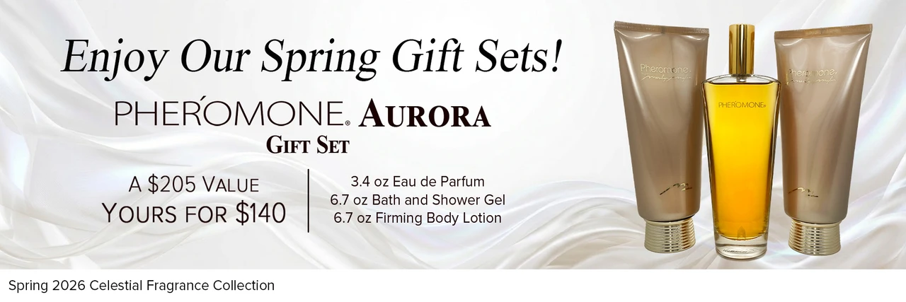 Image and Description of PHEROMONE® Aurora Gift Set on a Flowing White Background