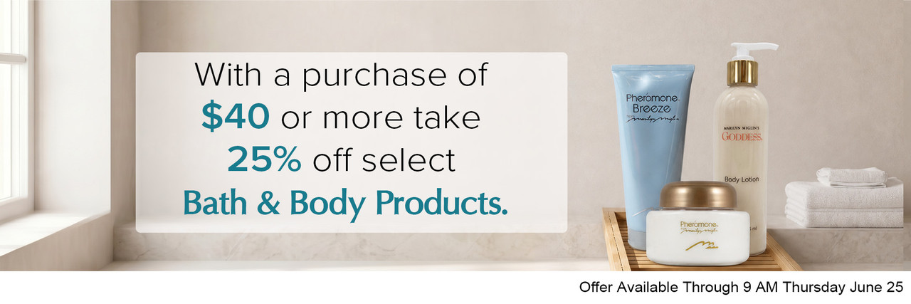 Text and Images for a Skin and Body Summer Skin-prep Sale Featuring Miglin® Skin Care on a Coral ® Cosmetics Foundation Sale Showing Products on a Clean Beige Counter 