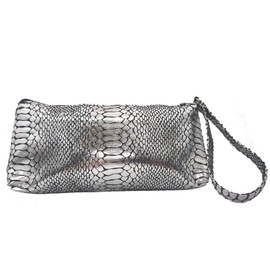 Silver Python Print Cosmetics Bag with Zip Closure
