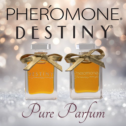 Limited Edition Pheromone and Destiny Parfum Set 0.5 oz each  with a Black Velvet Box