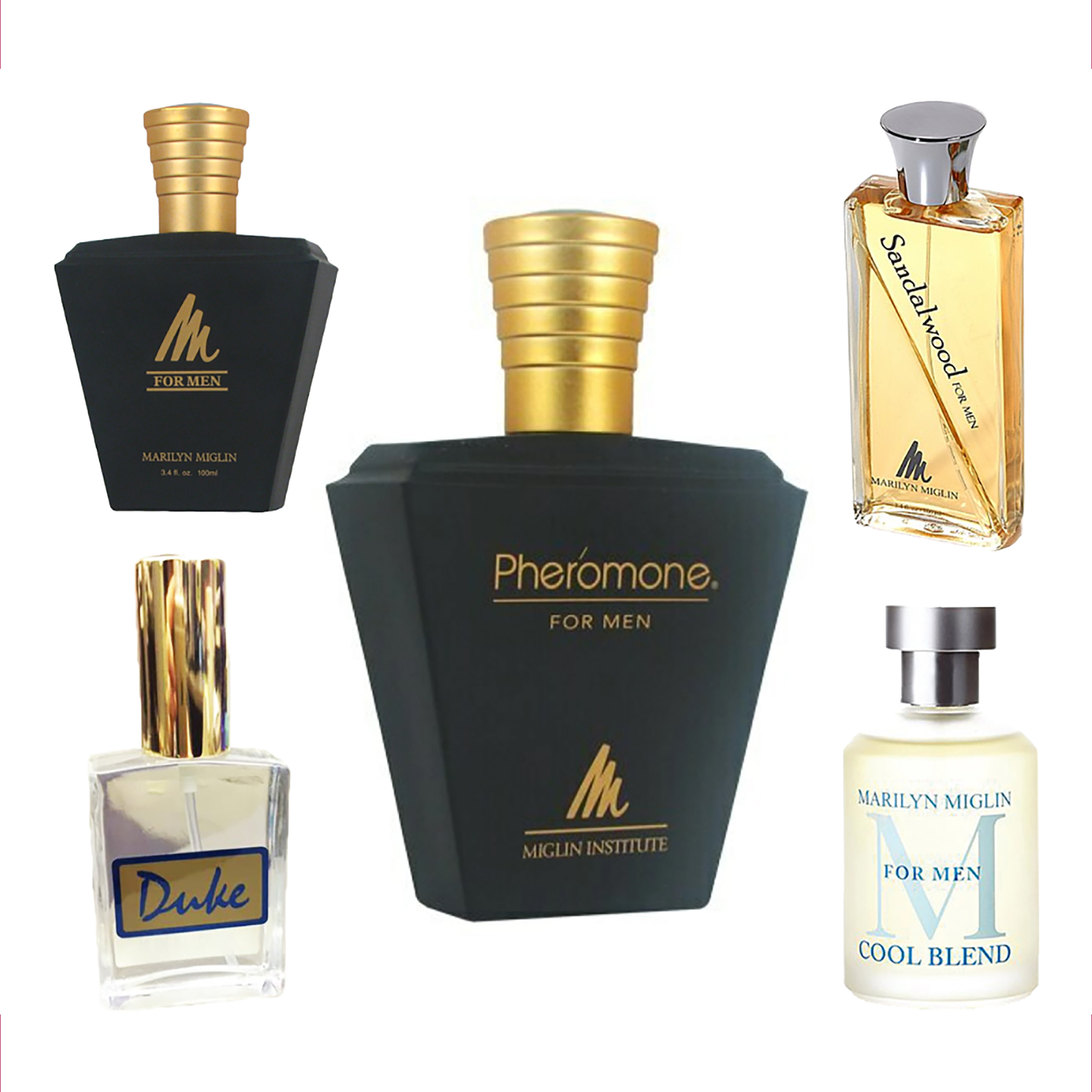 Men's Fragrance Sprays from Marilyn Miglin against a White Background. 