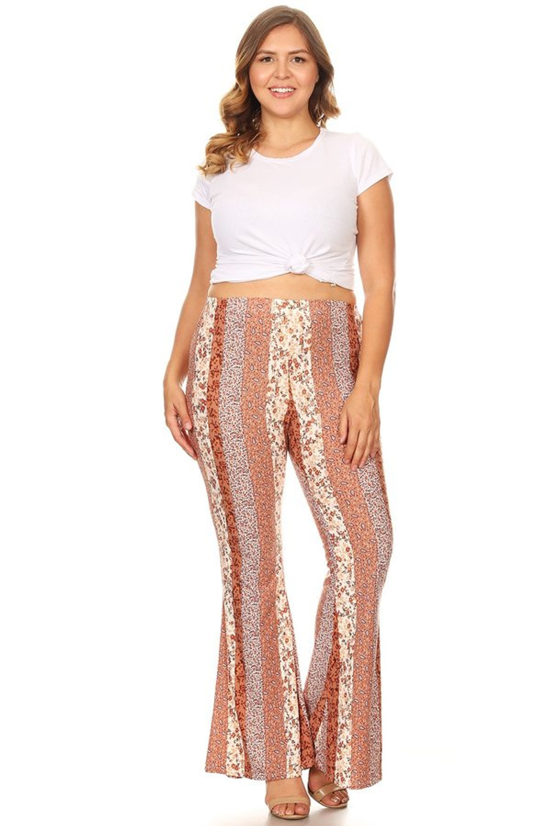 Stripe Floral Wide Leg Flare Pant